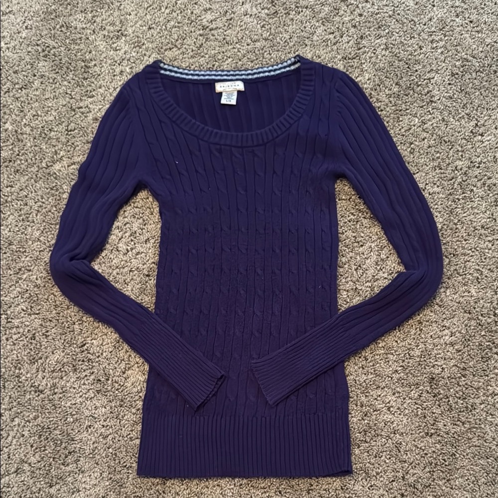 Purple Crew Neck Sweater with Ribbed/Cable Knit Texture